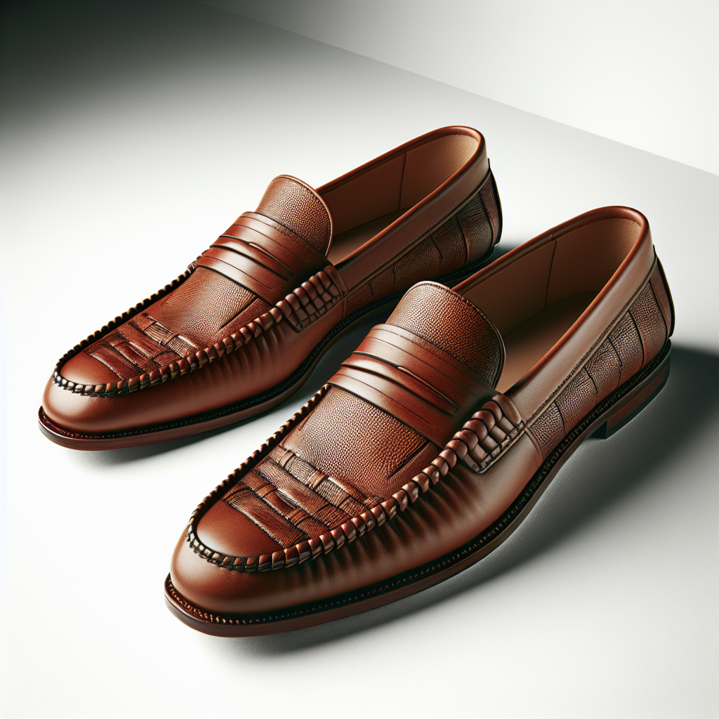 Create a good and simple leather and flat loofers shoe on a white background.