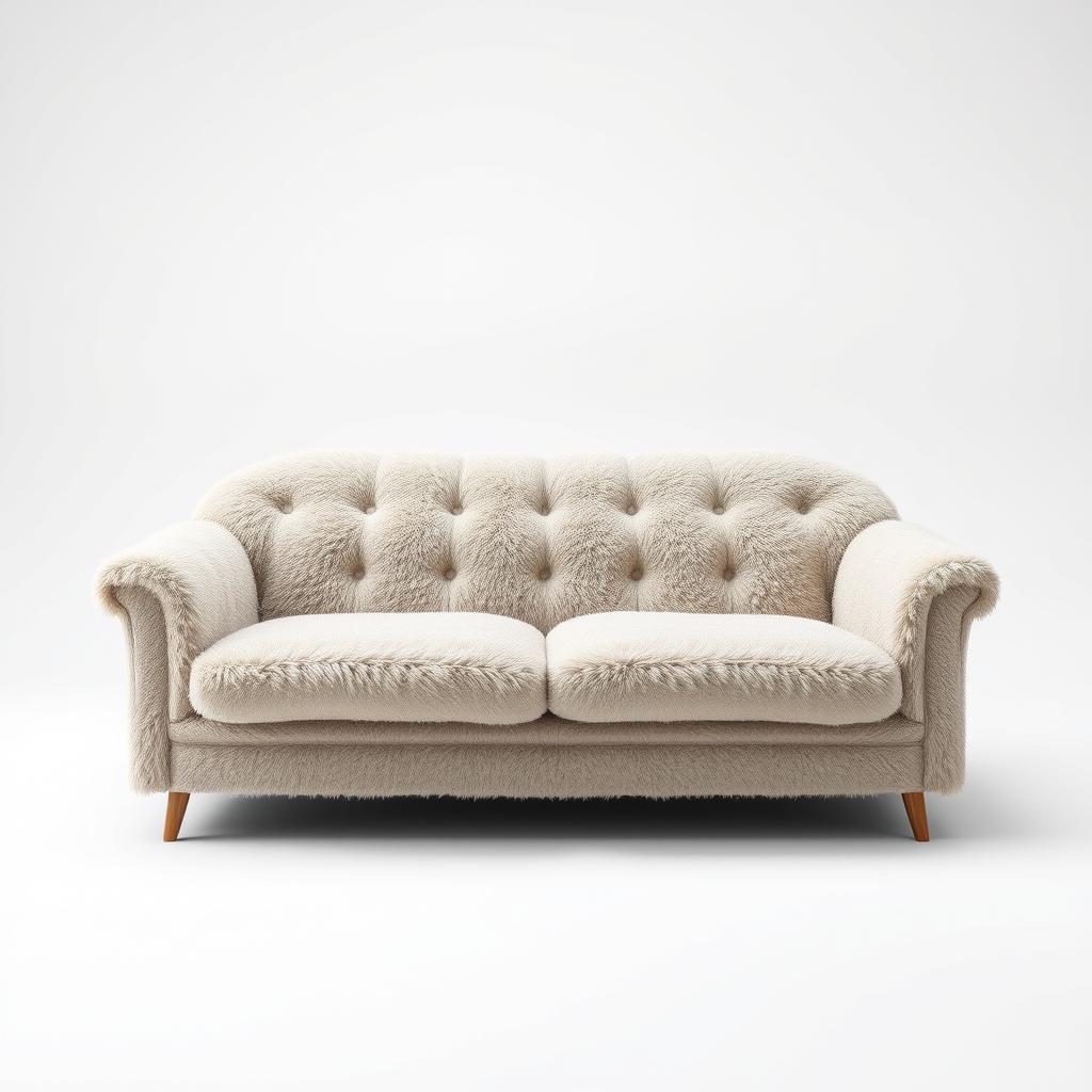 fluffy cream-grey sofa, couch on a white background 