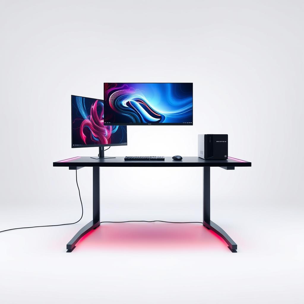 Modern gaming computer table with LED at the edges as product image